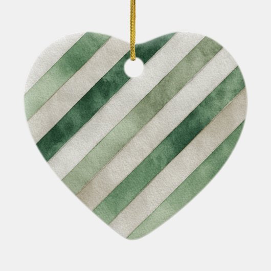 Green White Stripes Gold Ribbon Christmas Keramisch Ornament (Achterkant)