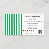 Green White Stripes & QR Code & Social Media Icons Visitekaartje (Voorkant)