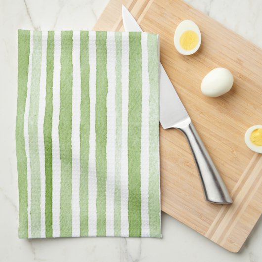 Green White Stripes Theedoek (Quarter Fold)