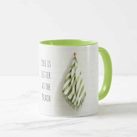 Green White Stripes Towels Beach Mok (Voorkant rechts)