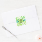 Green White Turquoise Leopard Zebra Skin Hartelijk Vierkante Sticker (Envelop)