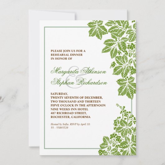 Green & White Vineyard repetitie uitnodigingen (Voorkant)