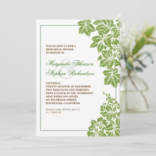 Green & White Vineyard repetitie uitnodigingen (Staand voorkant)