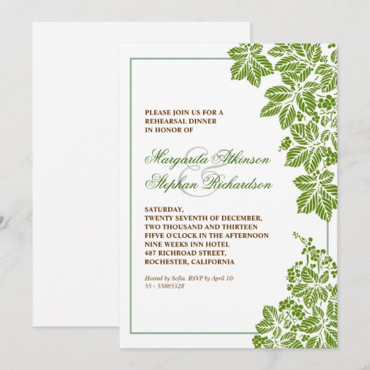 Green & White Vineyard repetitie uitnodigingen (Voorkant / Achterkant)