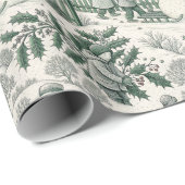 Green & White Vintage Snowman Elegant  Cadeaupapier (Rol Hoek)