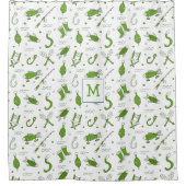 Green White Vist naadloze patroonmonogrammen Douchegordijn (Voorkant)