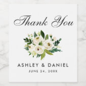Green White Waterverf Floral Wedding Bedankt Wijn Etiket (Enkel label)