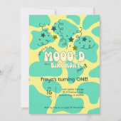 Green Who's in the MOOO-D Koe Print 1st Birthday Kaart (Voorkant)