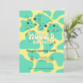 Green Who's in the MOOO-D Koe Print 1st Birthday Kaart (Staand voorkant)