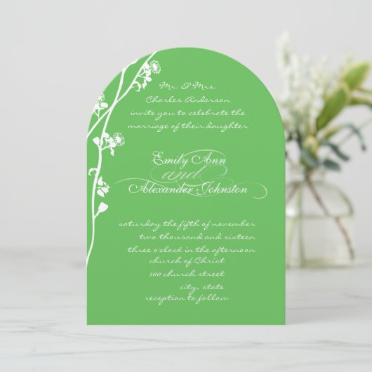 Green Wild Flower Branch Wedding Kaart (Staand voorkant)