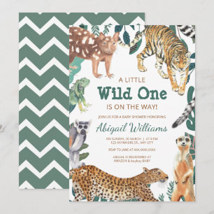 Green Wild One Safari Animals Baby shower Kaart