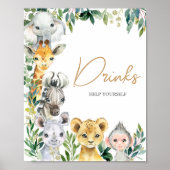 Green Wild One Safari Baby shower Drinken Poster (Voorkant)