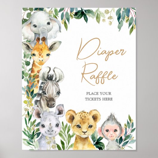 Green Wild One Safari Baby shower Luier Raffle Poster (Voorkant)