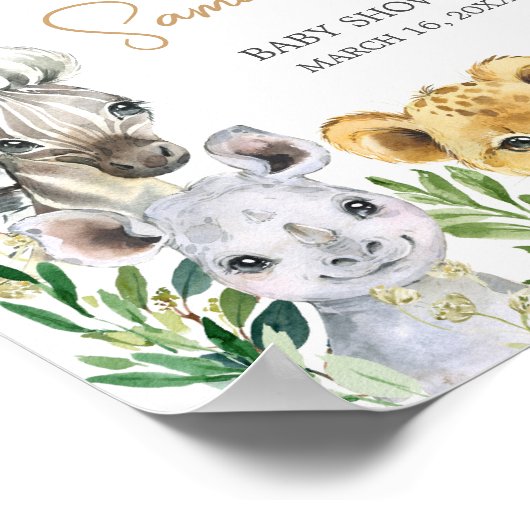 Green Wild One Safari Baby shower Welkom Poster (Hoek)
