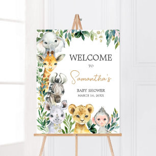 Green Wild One Safari Baby shower Welkom Poster
