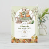 Green Wild One Woodland Pumpkin Truck 1e verjaarda Kaart (Staand voorkant)