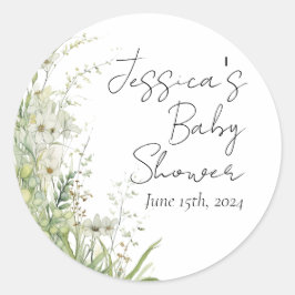 Green Wildflower Baby shower Stickers