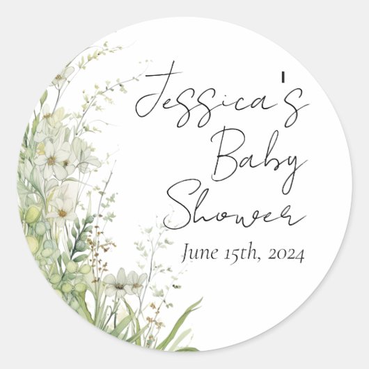 Green Wildflower Baby shower Stickers (Voorkant)