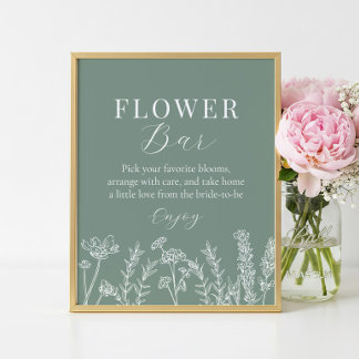 Green Wildflower Bridal Shower Flower Bar Sign Poster