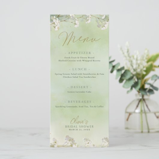 Green Wildflower Bridal Shower Menu (Staand voorkant)