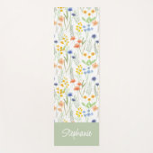 Green Wildflower Watercolor Custom Name Yogamat (Voorkant)
