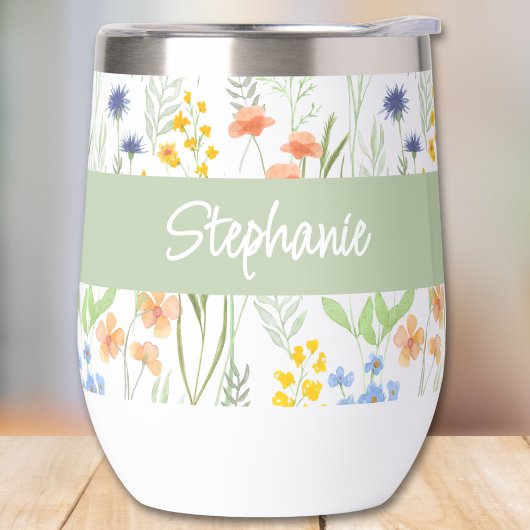 Green Wildflower Watercolor Monogram Name