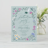 Green Wildflowers Afstudeerfeest Kaart (Staand voorkant)