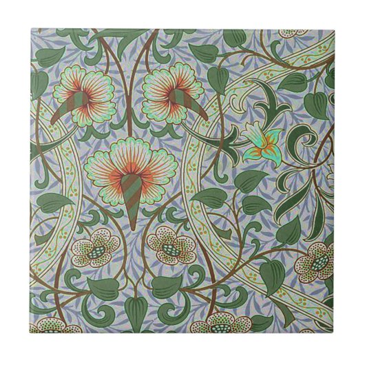 -Green William Morris Daffodil Floral Tegeltje (Voorkant)