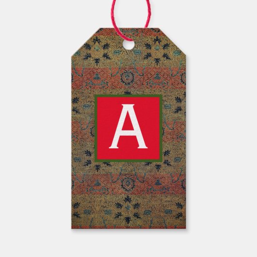 GREEN WILLIAM MORRIS GIFT LABEL CUSTOM INITIAAL CADEAULABEL (Voorkant)