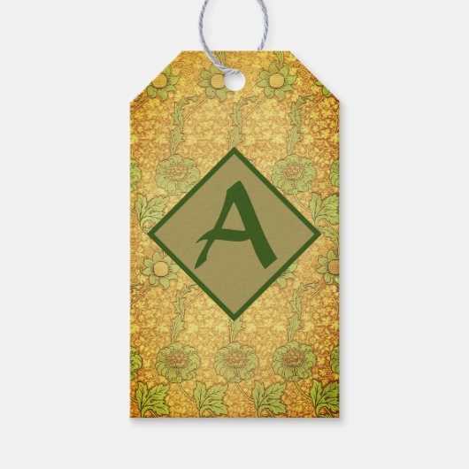 GREEN WILLIAM MORRIS GIFT LABEL CUSTOM INITIAAL CADEAULABEL (Voorkant)