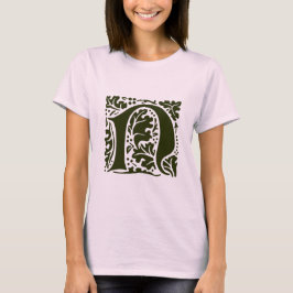  Green William Morris Letter N Monogram T-shirt