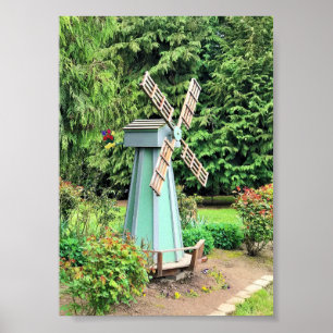 Green Windmill Garden Decor Poster