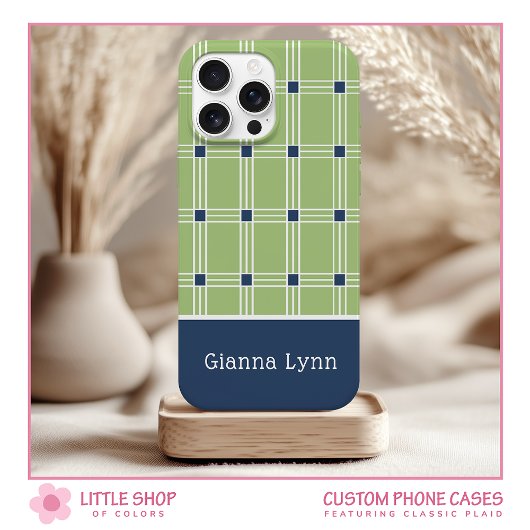 Green Windowpane Plaid Monogram Case-Mate iPhone Case
