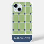 Green Windowpane Plaid Monogram Case-Mate iPhone Case (Achterkant)