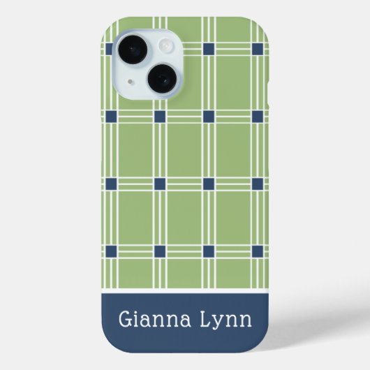 Green Windowpane Plaid Monogram Case-Mate iPhone Case (Achterkant)