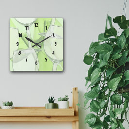 Green Wine Glasses Numbered Wall Clock Vierkante Klok