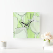 Green Wine Glasses Wall Clock Vierkante Klok (Huis)