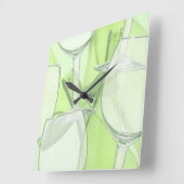 Green Wine Glasses Wall Clock Vierkante Klok (Hoek)