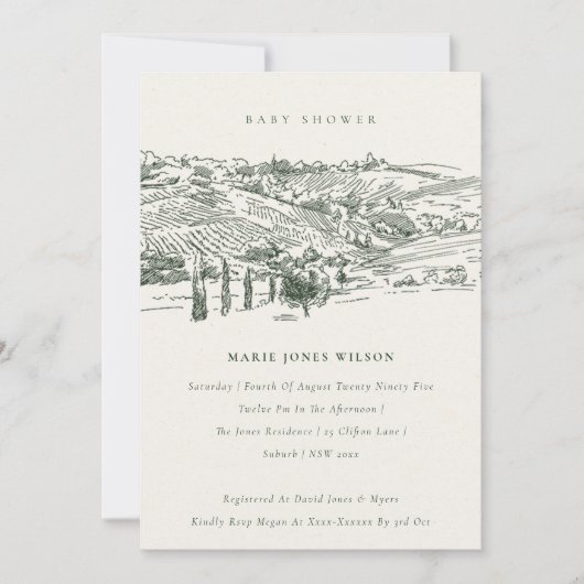 Green Winery Mountain Sketch Baby shower Invite Bedankkaart (Voorkant)