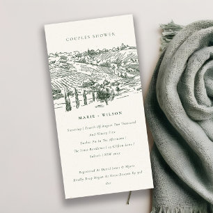 Green Winery Mountain Sketch Couples Shower Invite Bedankkaart