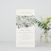 Green Winery Mountain Sketch Couples Shower Invite Bedankkaart (Staand voorkant)