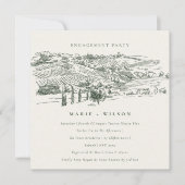 Green Winery Mountain Sketch Verloving Invite Bedankkaart (Voorkant)