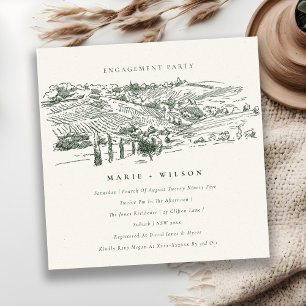 Green Winery Mountain Sketch Verloving Invite Bedankkaart