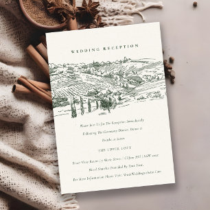 Green Winery Mountain Sketch Wedding Reception Informatiekaartje