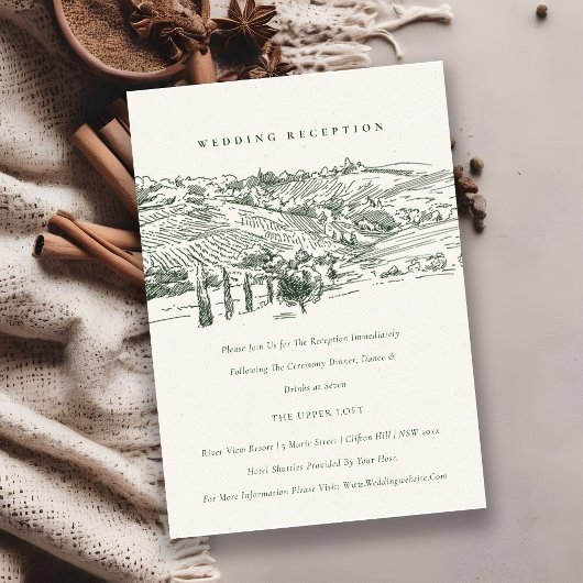 Green Winery Mountain Sketch Wedding Reception Informatiekaartje