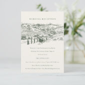 Green Winery Mountain Sketch Wedding Reception Informatiekaartje (Staand voorkant)