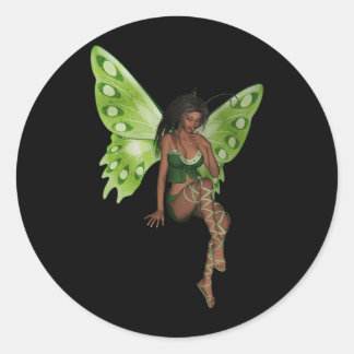 Green Wing Lady Faerie 6 - 3D Fairy - Ronde Sticker