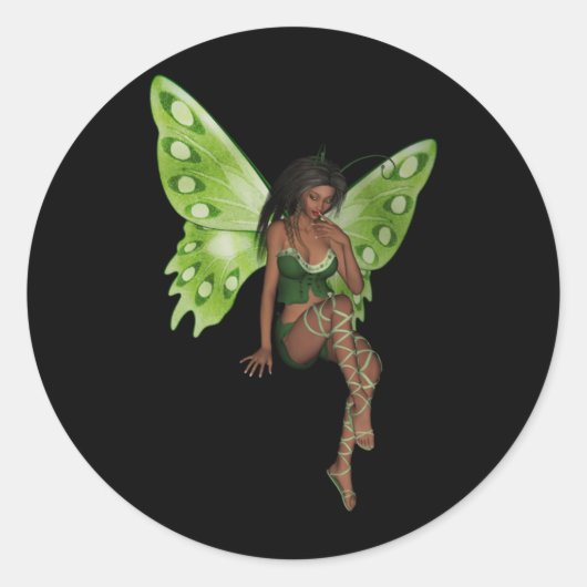 Green Wing Lady Faerie 6 - 3D Fairy - Ronde Sticker (Voorkant)