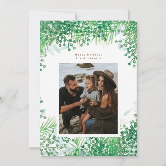Green Winter Berries kerstfeestdag fotokaart Feestdagenkaart (Voorkant)