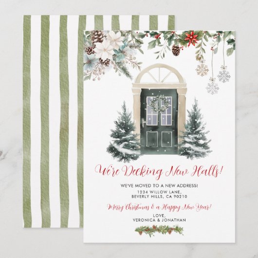 Green Winter Christmas New Address Announcement Kaart (Voorkant / Achterkant)